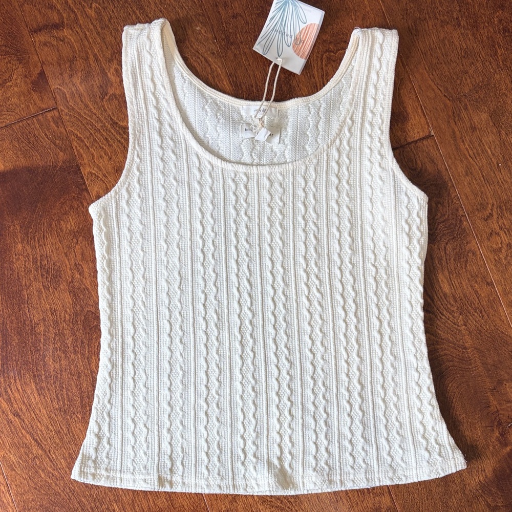 Women’s Cream Cable Knit Tank Top - Casual Scoop Neck